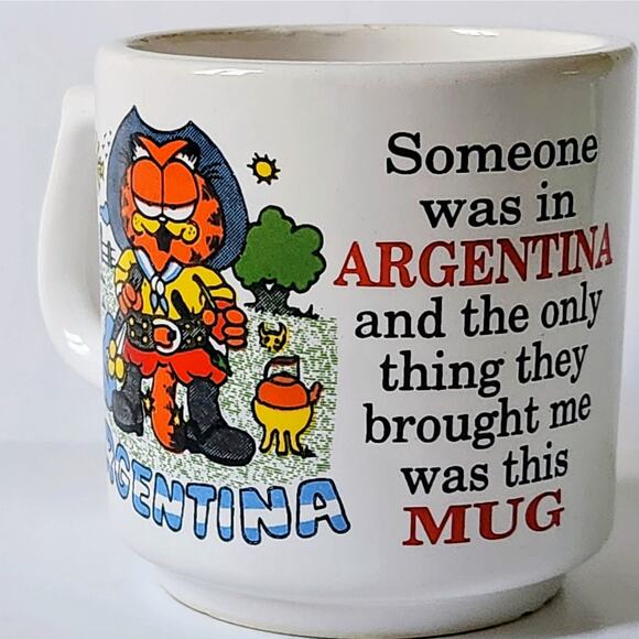 Vintage 80s Garfield Argentina Mug - 'Someone was in Argentina...' Souvenir Gift - Picture 4 of 12
